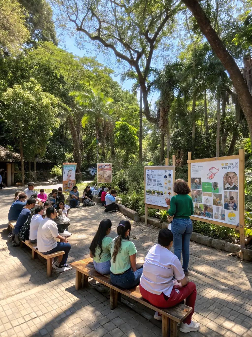 A workshop session where participants are learning about sustainable forest management practices, including selective logging and fire prevention techniques. The image emphasizes education and responsible stewardship.