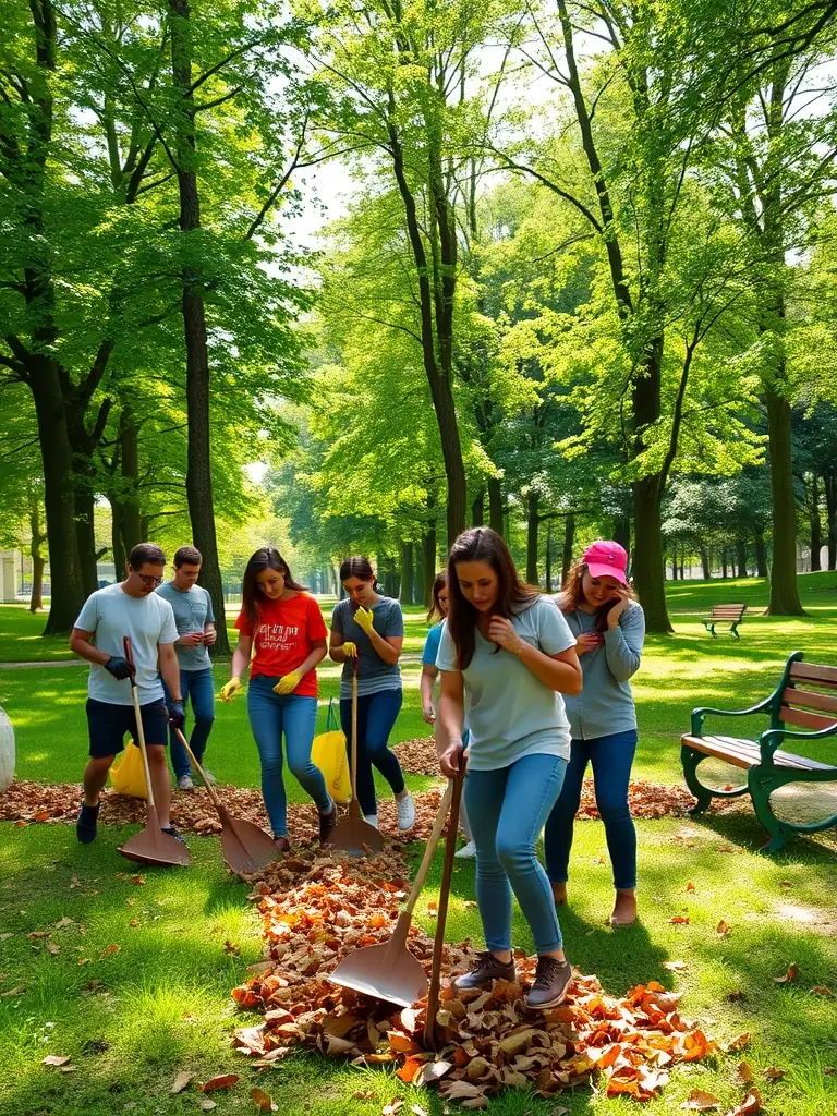 A vibrant image of community members participating in a local pine forest cleanup event, showcasing the power of collective action and community engagement.