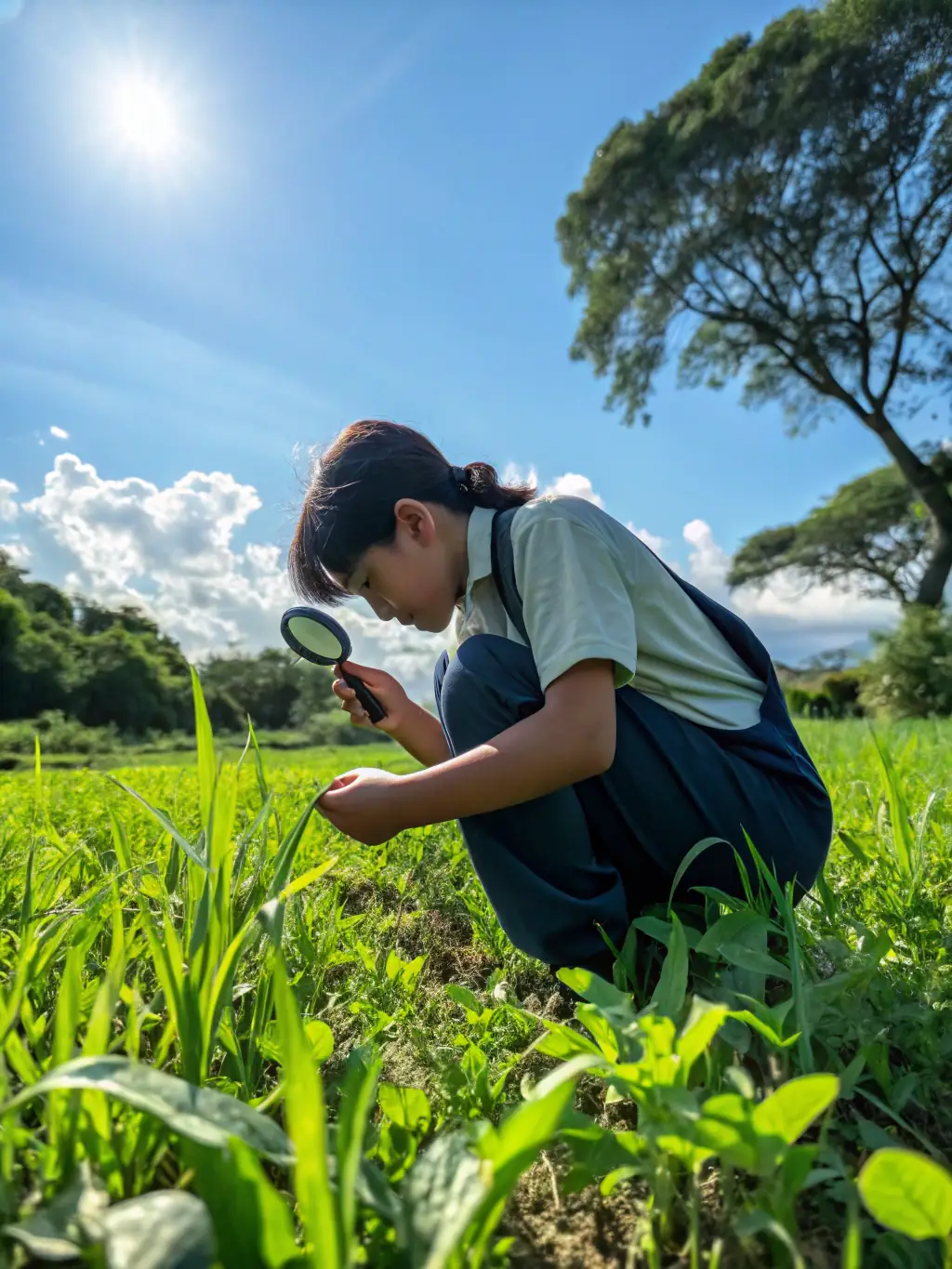 A close-up shot of children participating in an outdoor environmental education program, highlighting the importance of fostering environmental awareness from a young age.