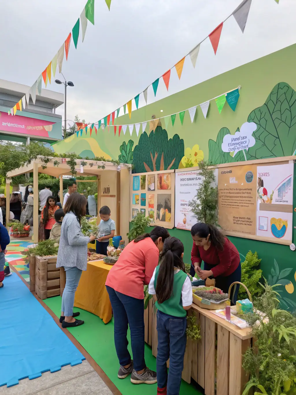 A community event focused on raising awareness about pine forest conservation, featuring educational booths, interactive displays, and family-friendly activities. The image captures the engagement and enthusiasm of the local community.